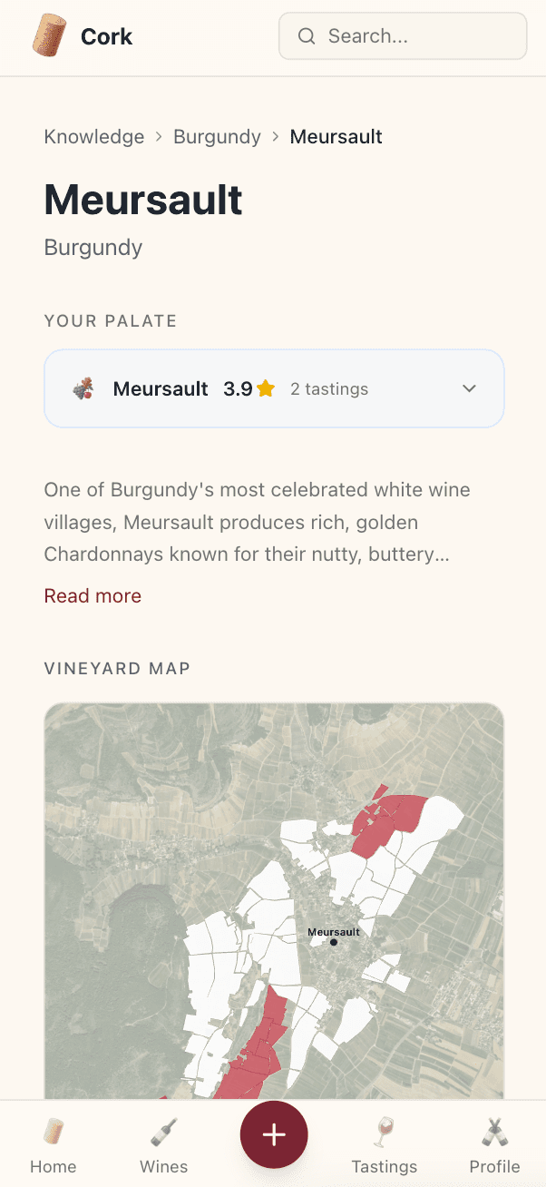 Cork vineyard map showing Burgundy appellations